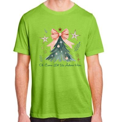 Oh Come Let Us Adore Him Jesus Christmas Tree Coquette Bow Adult ChromaSoft Performance T-Shirt