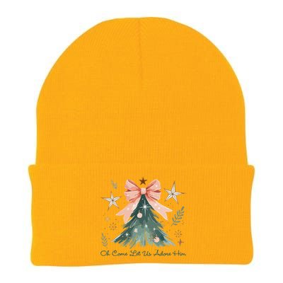 Oh Come Let Us Adore Him Jesus Christmas Tree Coquette Bow Knit Cap Winter Beanie