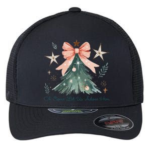 Oh Come Let Us Adore Him Jesus Christmas Tree Coquette Bow Flexfit Unipanel Trucker Cap