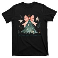 Oh Come Let Us Adore Him Jesus Christmas Tree Coquette Bow T-Shirt