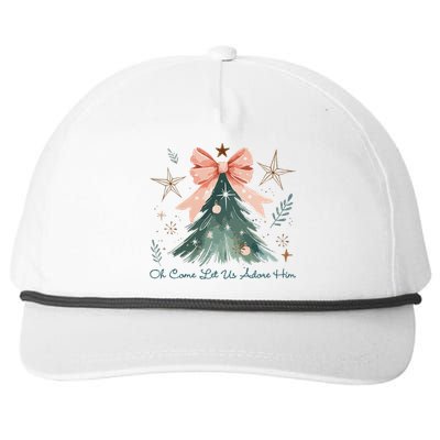 Oh Come Let Us Adore Him Jesus Christmas Tree Coquette Bow Snapback Five-Panel Rope Hat