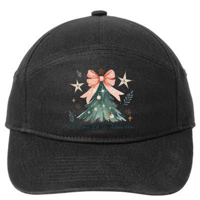 Oh Come Let Us Adore Him Jesus Christmas Tree Coquette Bow 7-Panel Snapback Hat