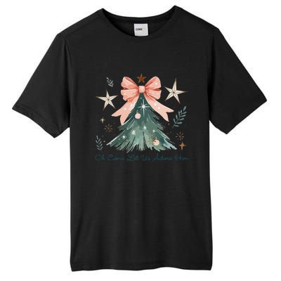 Oh Come Let Us Adore Him Jesus Christmas Tree Coquette Bow Tall Fusion ChromaSoft Performance T-Shirt