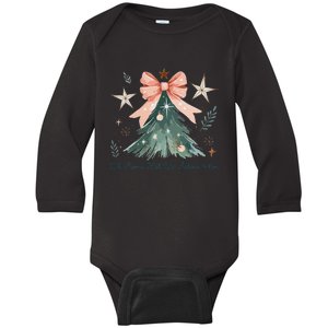 Oh Come Let Us Adore Him Jesus Christmas Tree Coquette Bow Baby Long Sleeve Bodysuit