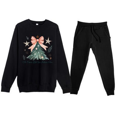 Oh Come Let Us Adore Him Jesus Christmas Tree Coquette Bow Premium Crewneck Sweatsuit Set