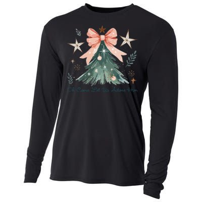 Oh Come Let Us Adore Him Jesus Christmas Tree Coquette Bow Cooling Performance Long Sleeve Crew