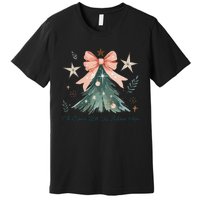 Oh Come Let Us Adore Him Jesus Christmas Tree Coquette Bow Premium T-Shirt