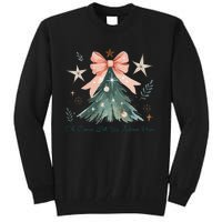 Oh Come Let Us Adore Him Jesus Christmas Tree Coquette Bow Tall Sweatshirt