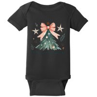 Oh Come Let Us Adore Him Jesus Christmas Tree Coquette Bow Baby Bodysuit