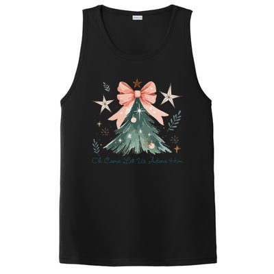 Oh Come Let Us Adore Him Jesus Christmas Tree Coquette Bow PosiCharge Competitor Tank