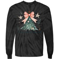 Oh Come Let Us Adore Him Jesus Christmas Tree Coquette Bow Tie-Dye Long Sleeve Shirt