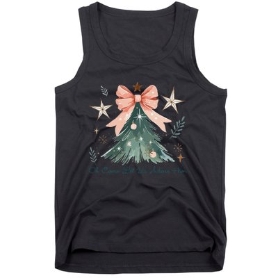 Oh Come Let Us Adore Him Jesus Christmas Tree Coquette Bow Tank Top