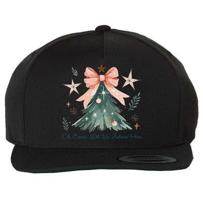 Oh Come Let Us Adore Him Jesus Christmas Tree Coquette Bow Wool Snapback Cap