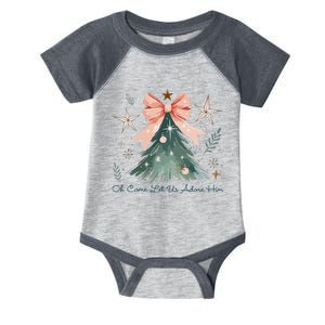 Oh Come Let Us Adore Him Jesus Christmas Tree Coquette Bow Infant Baby Jersey Bodysuit