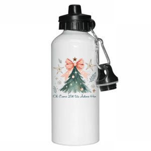 Oh Come Let Us Adore Him Jesus Christmas Tree Coquette Bow Aluminum Water Bottle