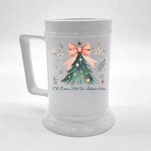 Oh Come Let Us Adore Him Jesus Christmas Tree Coquette Bow Beer Stein