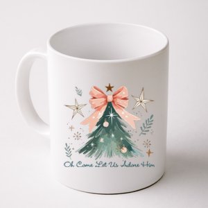 Oh Come Let Us Adore Him Jesus Christmas Tree Coquette Bow Coffee Mug