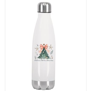 Oh Come Let Us Adore Him Jesus Christmas Tree Coquette Bow Stainless Steel Insulated Water Bottle