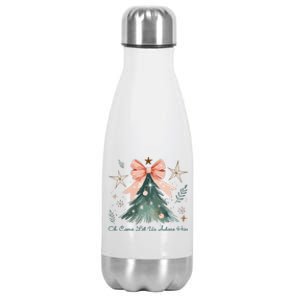 Oh Come Let Us Adore Him Jesus Christmas Tree Coquette Bow Stainless Steel Insulated Water Bottle