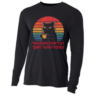 Overeducated Cat Lady Who Votes 2024 Election Vintage Cat Cooling Performance Long Sleeve Crew