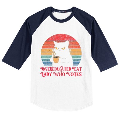 Overeducated Cat Lady Who Votes 2024 Election Vintage Cat Baseball Sleeve Shirt