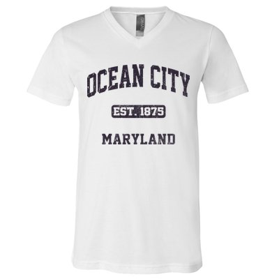 Ocean City Maryland MD Vintage State Athletic Style V-Neck T-Shirt