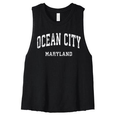 Ocean City Maryland MD Vintage Athletic Sports Design Women's Racerback Cropped Tank