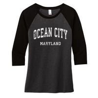 Ocean City Maryland MD Vintage Athletic Sports Design Women's Tri-Blend 3/4-Sleeve Raglan Shirt