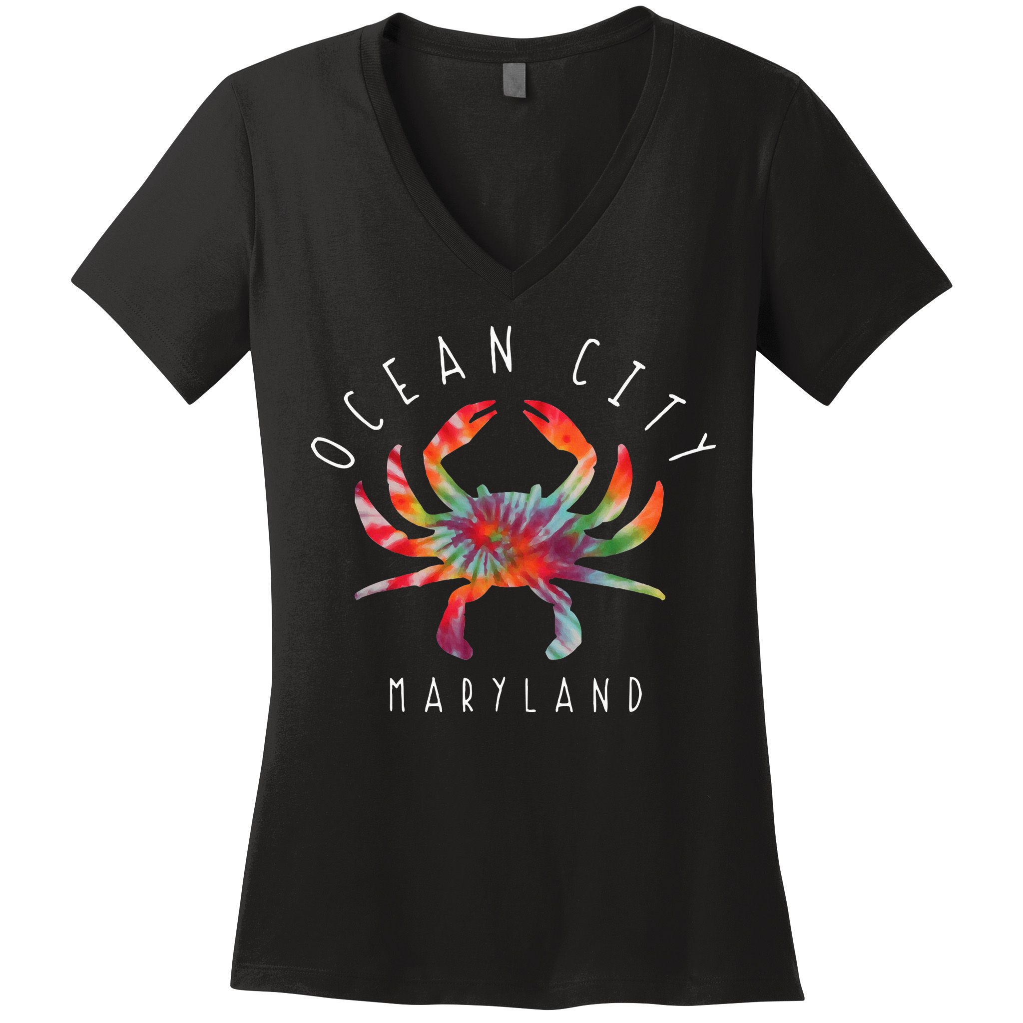 Ocean City Maryland Crab Tie Dye Summer Vacation Women's V-Neck T-Shirt