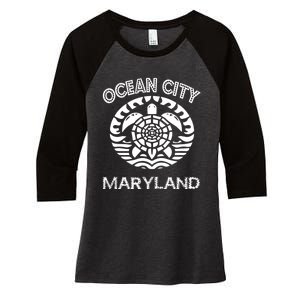 Ocean City Maryland Md Turtle Souvenir Sea Women's Tri-Blend 3/4-Sleeve Raglan Shirt