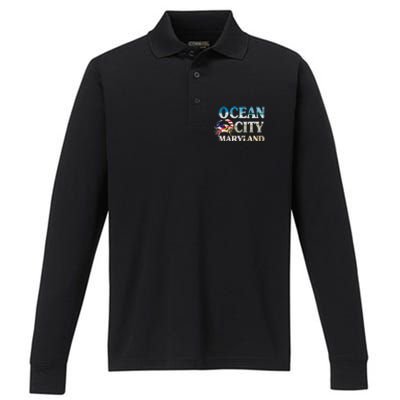 Ocean City Maryland Beach Vacation Performance Long Sleeve Polo