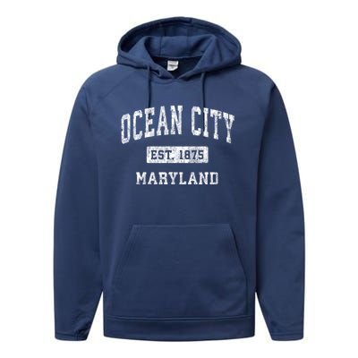 Ocean City Maryland Md Vintage Established Sports Design Performance Fleece Hoodie