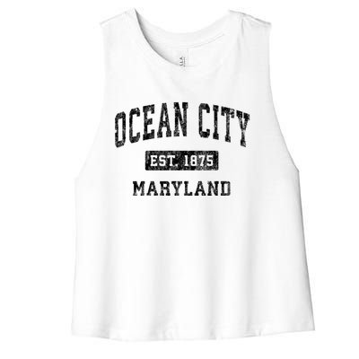 Ocean City Maryland Md Vintage Established Sports Design Women's Racerback Cropped Tank