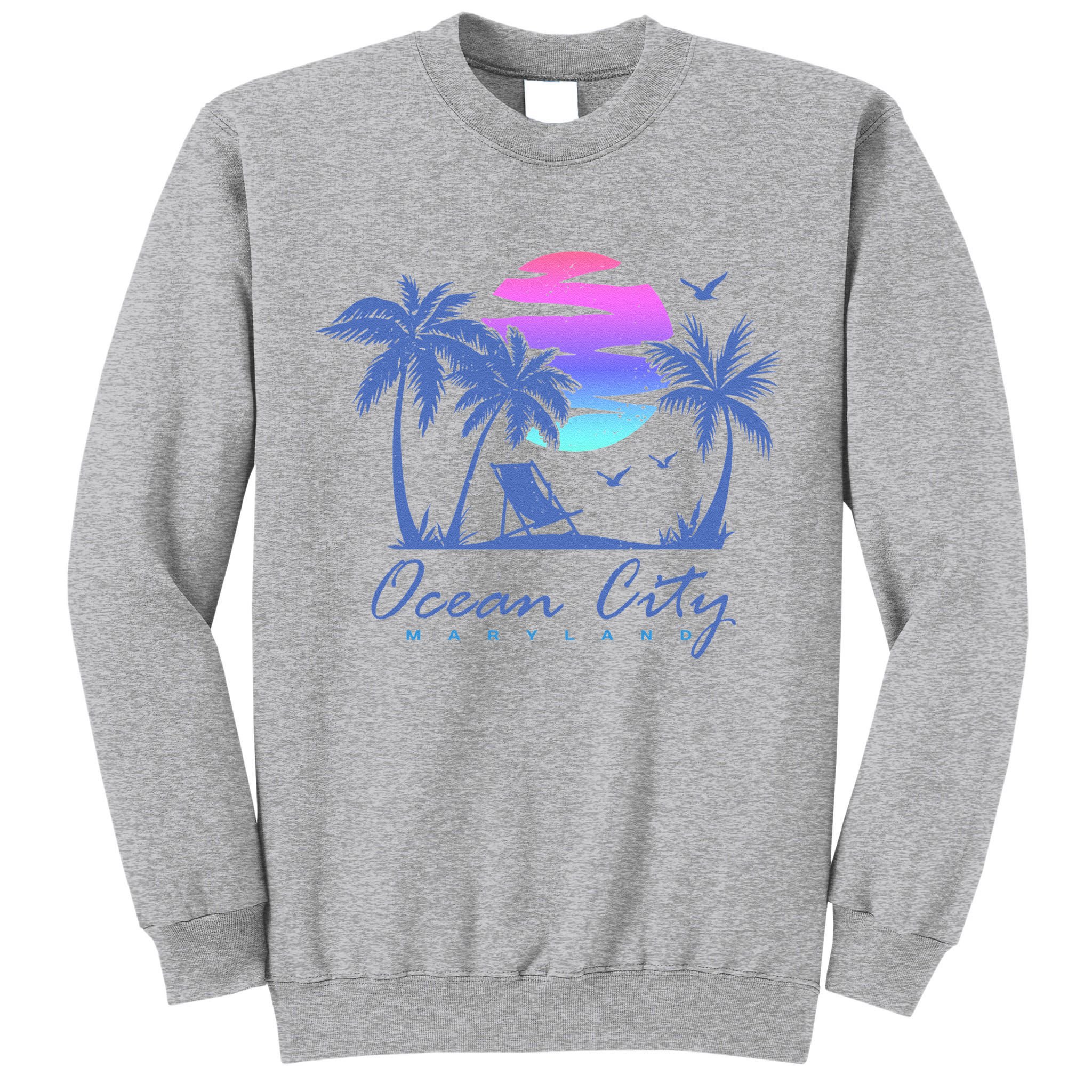 OCEAN CITY MARYLAND Beach Vacation Vintage Sunset Graphic Tall Sweatshirt