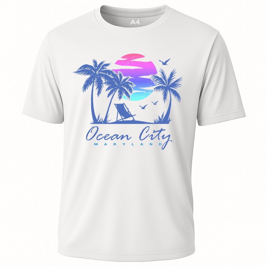 OCEAN CITY MARYLAND Beach Vacation Vintage Sunset Graphic Cooling Performance Crew T-Shirt
