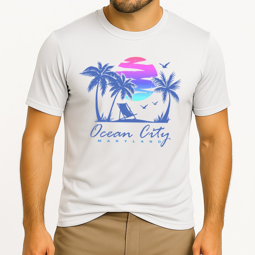 OCEAN CITY MARYLAND Beach Vacation Vintage Sunset Graphic Cooling Performance Crew T-Shirt