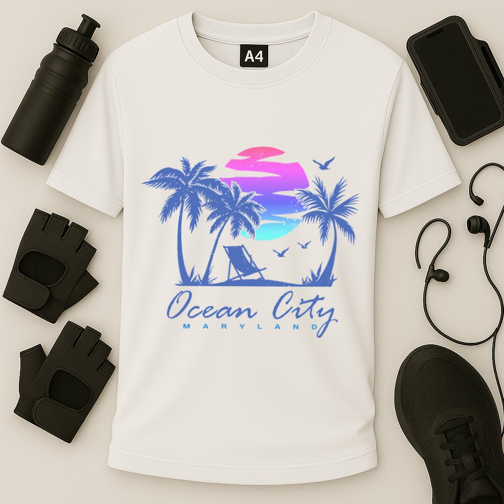 OCEAN CITY MARYLAND Beach Vacation Vintage Sunset Graphic Cooling Performance Crew T-Shirt