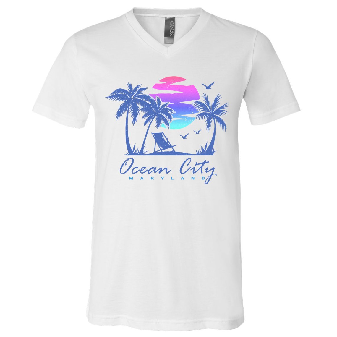 OCEAN CITY MARYLAND Beach Vacation Vintage Sunset Graphic V-Neck T-Shirt
