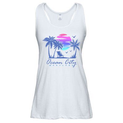 OCEAN CITY MARYLAND Beach Vacation Vintage Sunset Graphic Ladies Essential Flowy Tank
