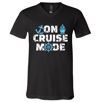 On Cruise Mode Funny Summer Cruise Vacation Family V-Neck T-Shirt