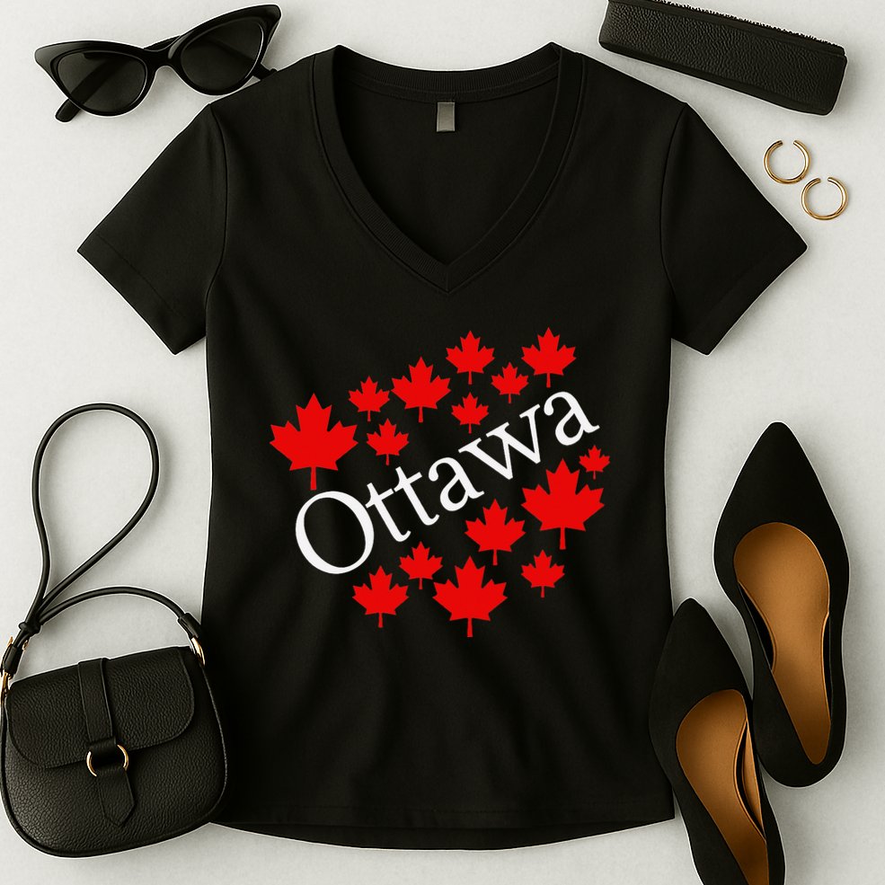 Ottawa Canada Maple Leaf Graphic Women's V-Neck T-Shirt