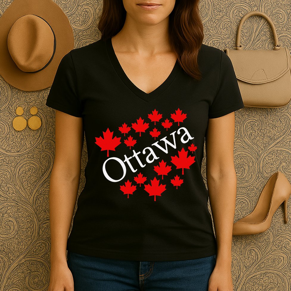 Ottawa Canada Maple Leaf Graphic Women's V-Neck T-Shirt