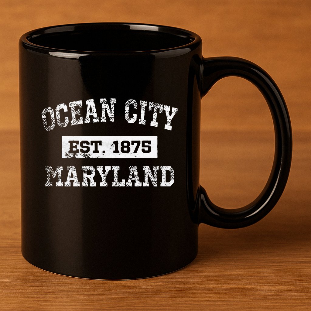 Ocean City Maryland Est. 1875 Distressed 11oz C Handle Ceramic Mug