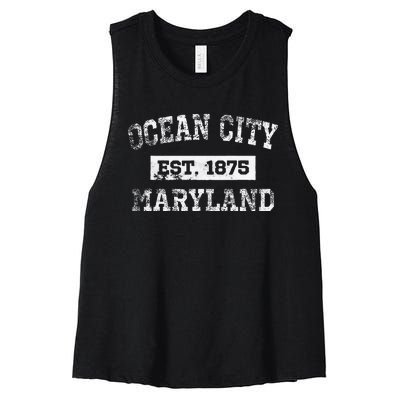 Ocean City Maryland Est. 1875 Distressed Women's Racerback Cropped Tank