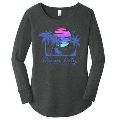 Ocean City Maryland Beach Vacation Trip Retro Vintage Sunset Women's Perfect Tri Tunic Long Sleeve Shirt