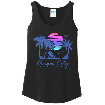 Ocean City Maryland Beach Vacation Trip Retro Vintage Sunset Ladies Essential Tank