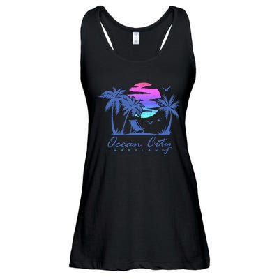 Ocean City Maryland Beach Vacation Trip Retro Vintage Sunset Ladies Essential Flowy Tank