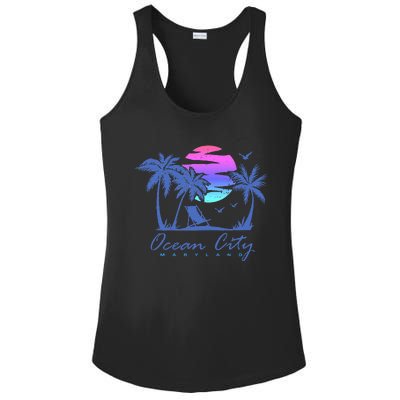 Ocean City Maryland Beach Vacation Trip Retro Vintage Sunset Ladies PosiCharge Competitor Racerback Tank