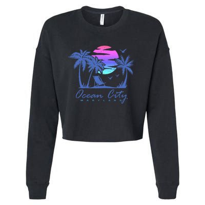 Ocean City Maryland Beach Vacation Trip Retro Vintage Sunset Cropped Pullover Crew