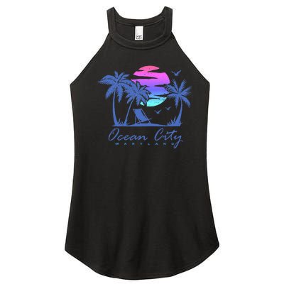 Ocean City Maryland Beach Vacation Trip Retro Vintage Sunset Women’s Perfect Tri Rocker Tank